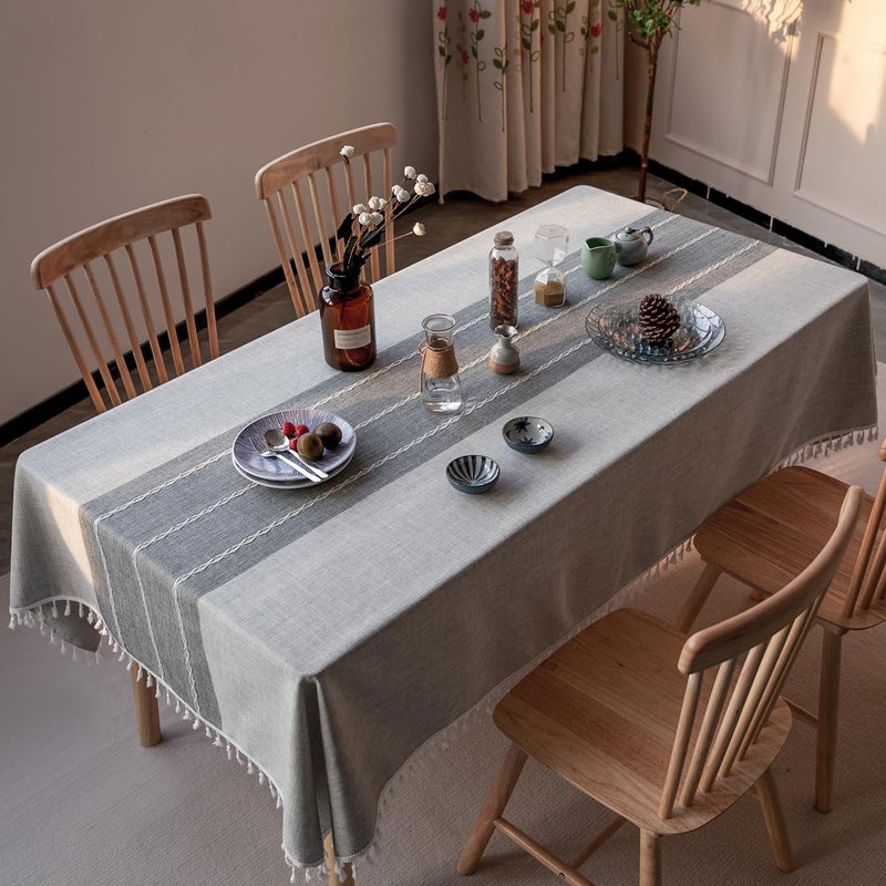 DEEPDREAM Deep Dream Tablecloth, Embroidered Waterproof Table Cloth Cotton Linen Wrinkle Free Anti-Fading Tablecloths Washable Dust-Proof Table Cover for Kitchen Dinning Party, 55 x 140 Inch - New Gray - Image 2